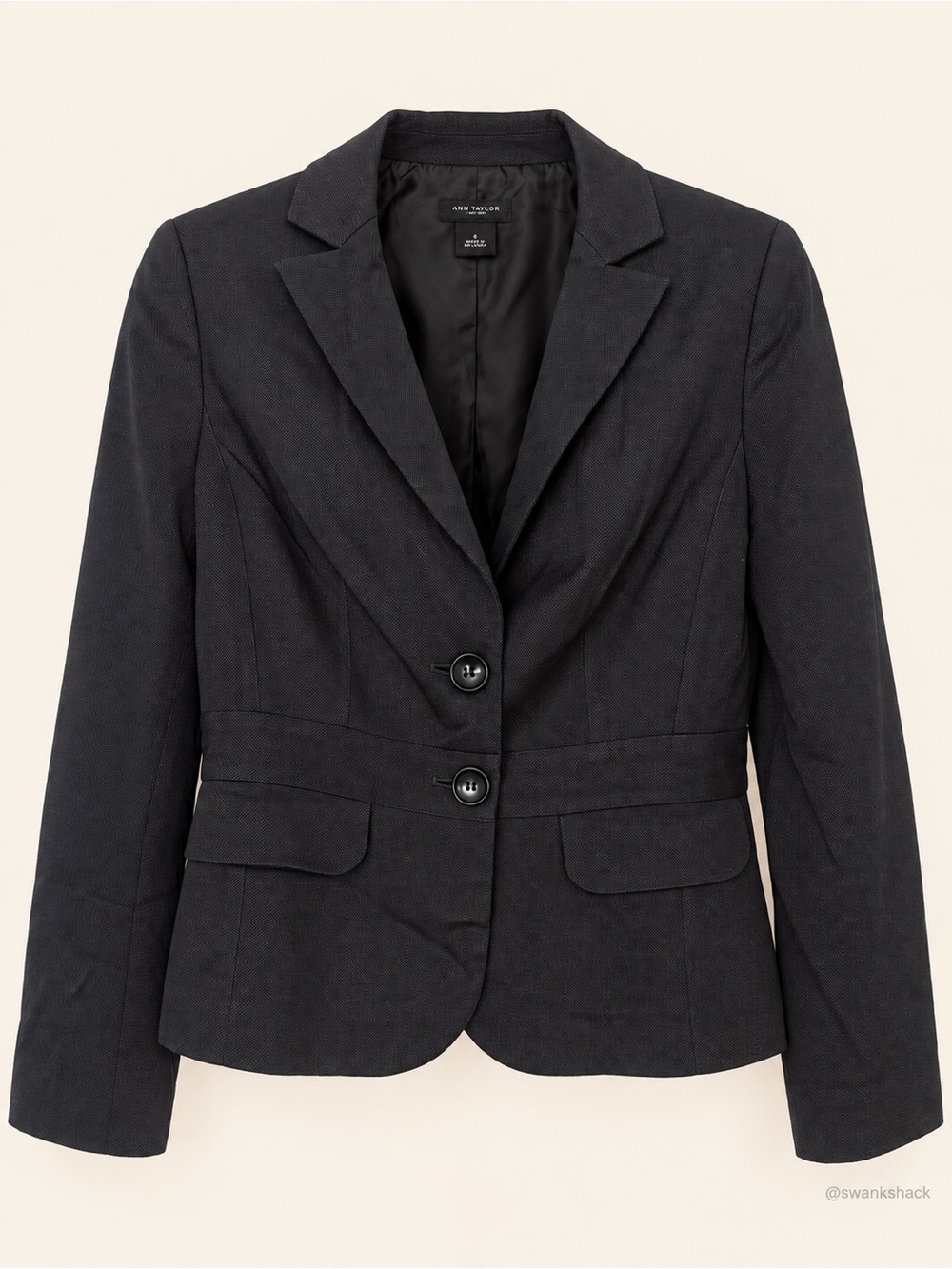 Ann Taylor Black Textured Two-Button Tailored Blazer Jacket Size 6